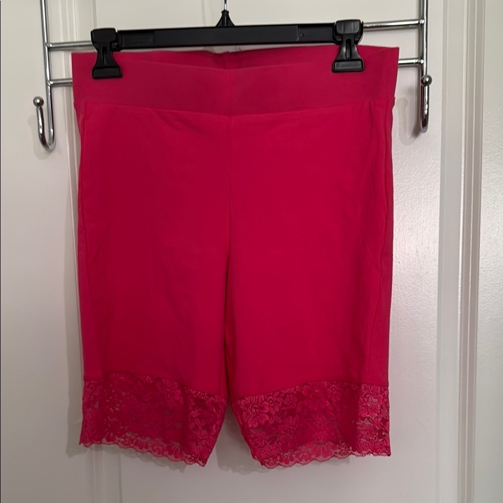 Women's Pink Lace Trim Shorts